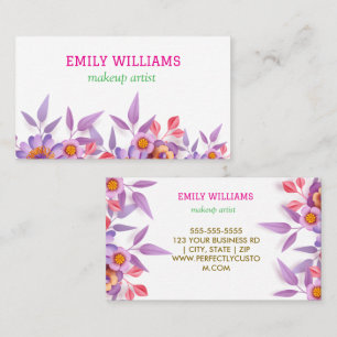 Tarjeta De Visita Artista de maquillaje floral Elegante Flor morada