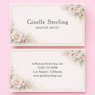 Tarjeta De Visita Artista de Maquillaje Floral Neutral Profesional