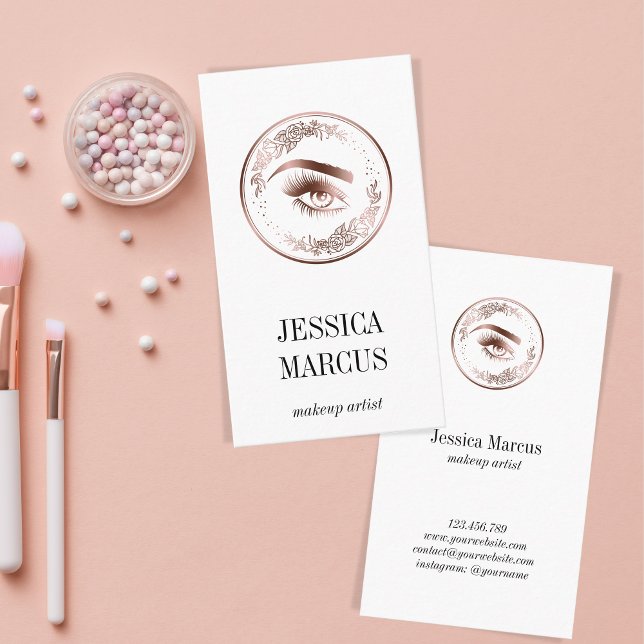 Tarjeta De Visita Artista de maquillaje Floral Rosa Oro Eyelash Lash (Subido por el creador)