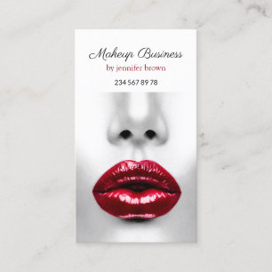 Tarjeta De Visita Artista de Maquillaje Foto de Cara Labios Rojos