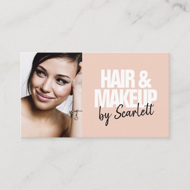 Tarjeta De Visita Artista de maquillaje foto de pelo guión en negrit (Anverso)
