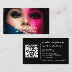 Tarjeta De Visita Artista de maquillaje foto guión en negrita QR azu