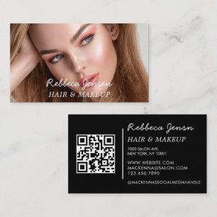 Tarjeta De Visita Artista de maquillaje foto guión en negrita QR azu