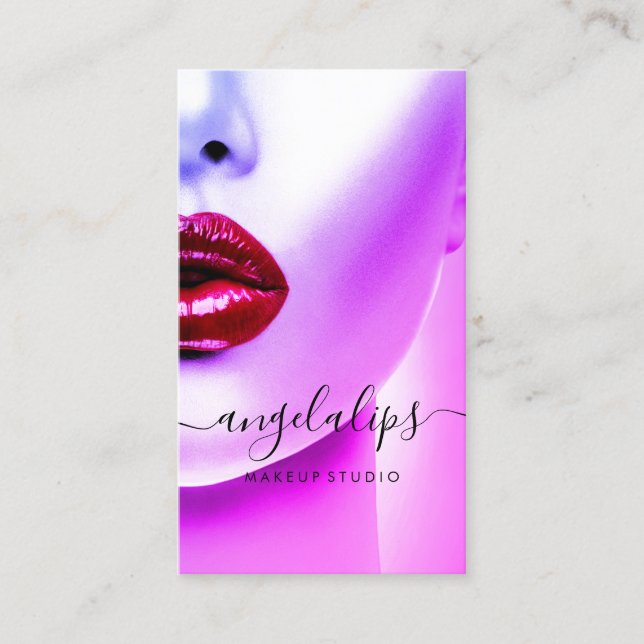 Tarjeta De Visita Artista de maquillaje Foto labios burdeos Elegante (Anverso)