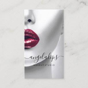 Tarjeta De Visita Artista de Maquillaje Foto labios rojos burdeos El