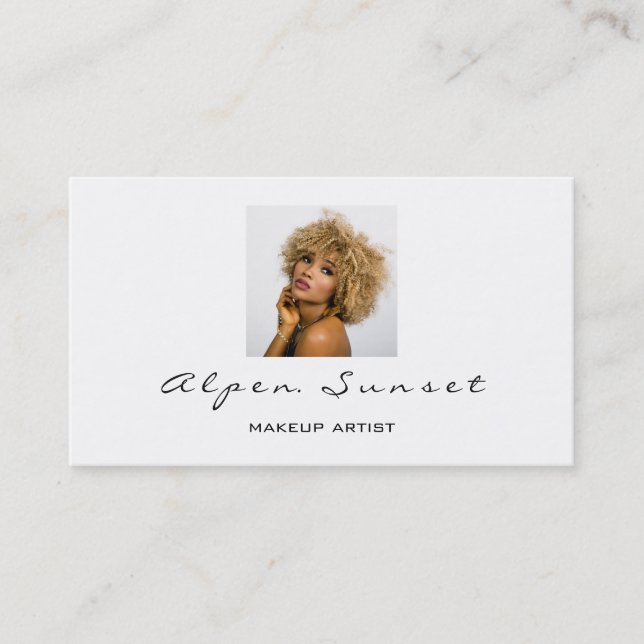 Tarjeta De Visita Artista de maquillaje foto Minimalismo blanco negr (Anverso)