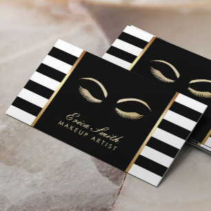 Tarjeta De Visita Artista de maquillaje franjas modernas en blanco y