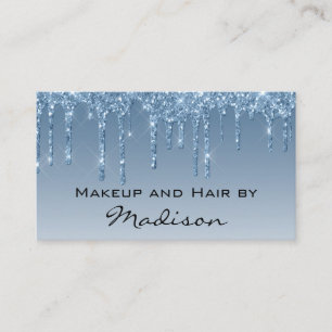 Tarjeta De Visita Artista de Maquillaje Glam Blue Dripping Glitter D