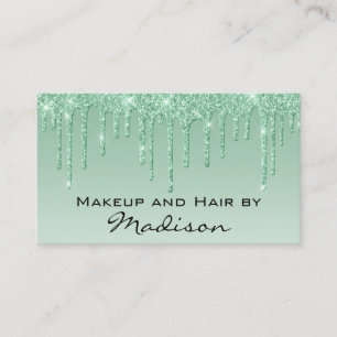 Tarjeta De Visita Artista de Maquillaje Glam Green Dripping Glitter 