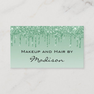 Tarjeta De Visita Artista de Maquillaje Glam Green Dripping Glitter