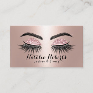 Tarjeta De Visita Artista de maquillaje Glam Rosa Oro Eyelash
