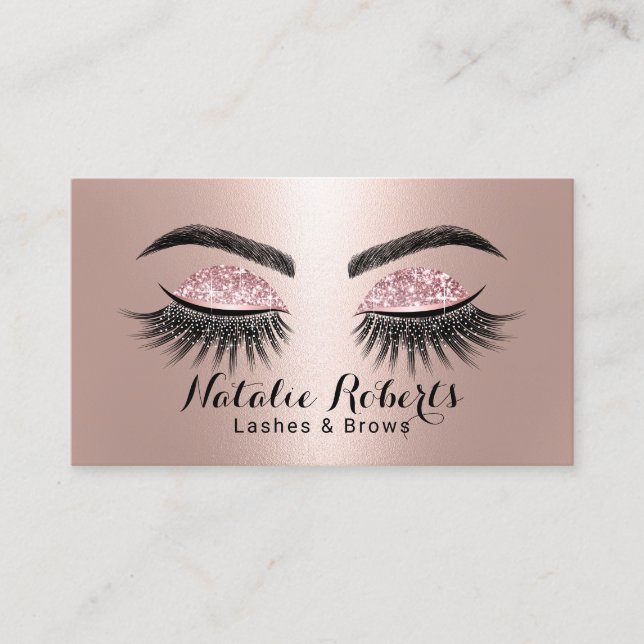 Tarjeta De Visita Artista de maquillaje Glam Rosa Oro Eyelash (Anverso)
