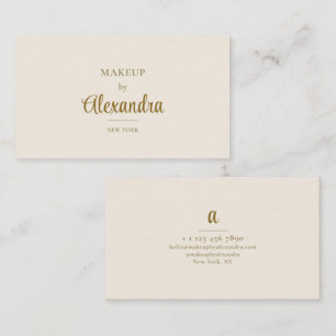 Tarjeta De Visita Artista de Maquillaje Gold Beige Elegante Script M