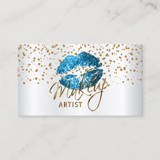 Tarjeta De Visita Artista de maquillaje Golden Confetti y los labios (Anverso)