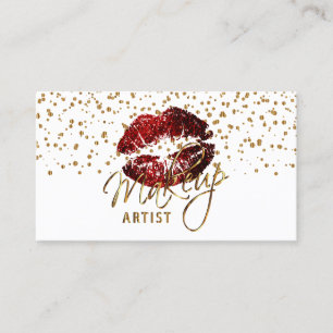 Tarjeta De Visita Artista de maquillaje Golden Confetti y los labios