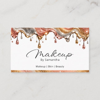 Tarjeta De Visita Artista de Maquillaje |  Goteo Metálico Brillo Dor