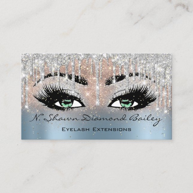 Tarjeta De Visita Artista de maquillaje Green Eyelash Blue Silver Ro (Anverso)