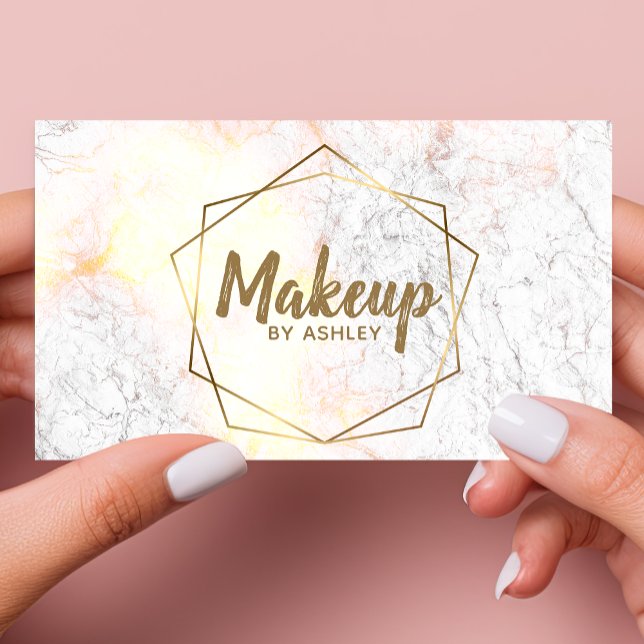 Tarjeta De Visita Artista de maquillaje Gris Mármol Geométrico Oro E (Subido por el creador)