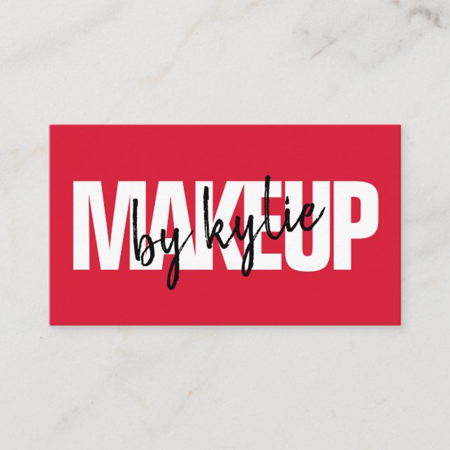 Tarjeta De Visita Artista de maquillaje guión de firma audaz rojo (Anverso)