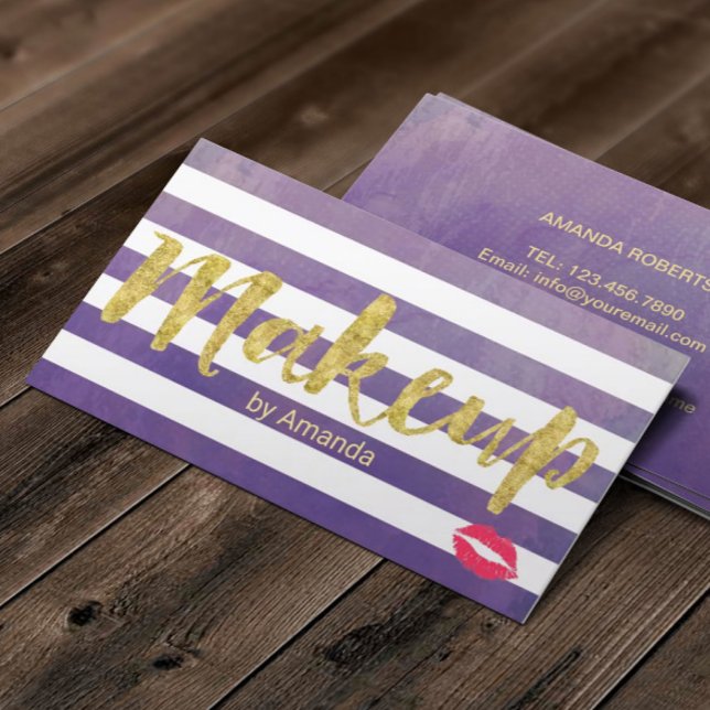 Tarjeta De Visita Artista de maquillaje Guión dorado Clásico Rayas P (Subido por el creador)