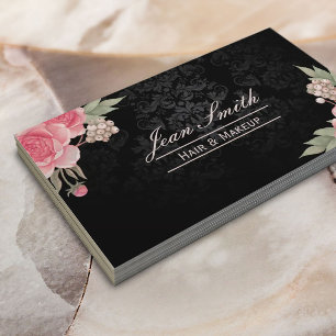 Tarjeta De Visita Artista de maquillaje Hair Elegante Damasco Floral
