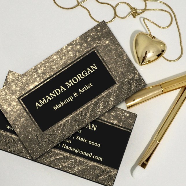Tarjeta De Visita Artista de maquillaje Hair Stylist Funky Gold (Show on Your Business Card That your Service is Unique #goldglitter )