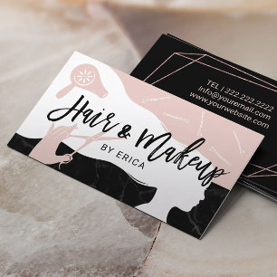 Tarjeta De Visita Artista de maquillaje Hair Stylist Pink Black Marb