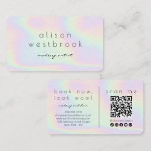 Tarjeta De Visita Artista de Maquillaje Holográfico Código QR Arcoír