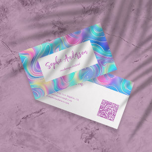 Tarjeta De Visita Artista de Maquillaje Holográfico de Arcoíris Mode