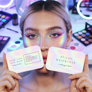 Tarjeta De Visita Artista de maquillaje holográfico moderno arcoiris