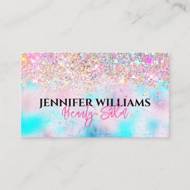 Tarjeta De Visita Artista de maquillaje Holográfico Opal Purpurina I (Anverso)