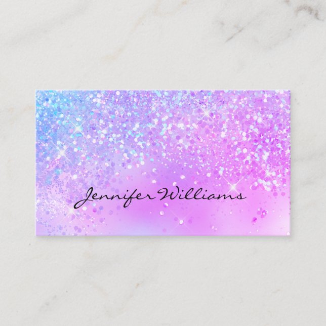 Tarjeta De Visita Artista de maquillaje Holográfico Purpurina Script (Anverso)
