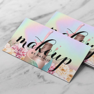 Tarjeta De Visita Artista de maquillaje Holográfico Salón Floral V