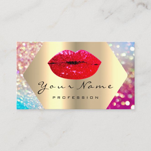 Tarjeta De Visita Artista de maquillaje Kiss LIPS rojo LUX Holográfi (Anverso)