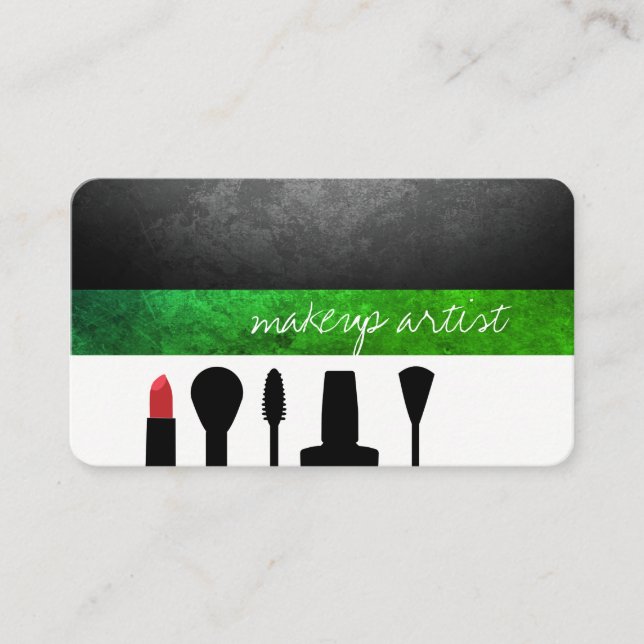 Tarjeta De Visita Artista de maquillaje / Kit de maquillaje / Verde (Anverso)