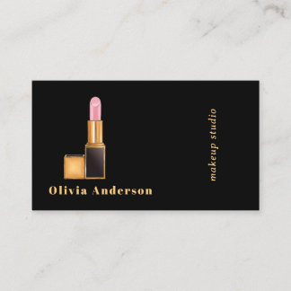 Tarjeta De Visita Artista de Maquillaje Labial Rosa Negro MUA Bellez
