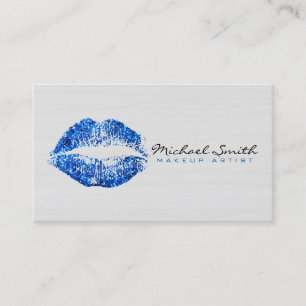 Tarjeta De Visita Artista de maquillaje Labios Azules Madera Moderna