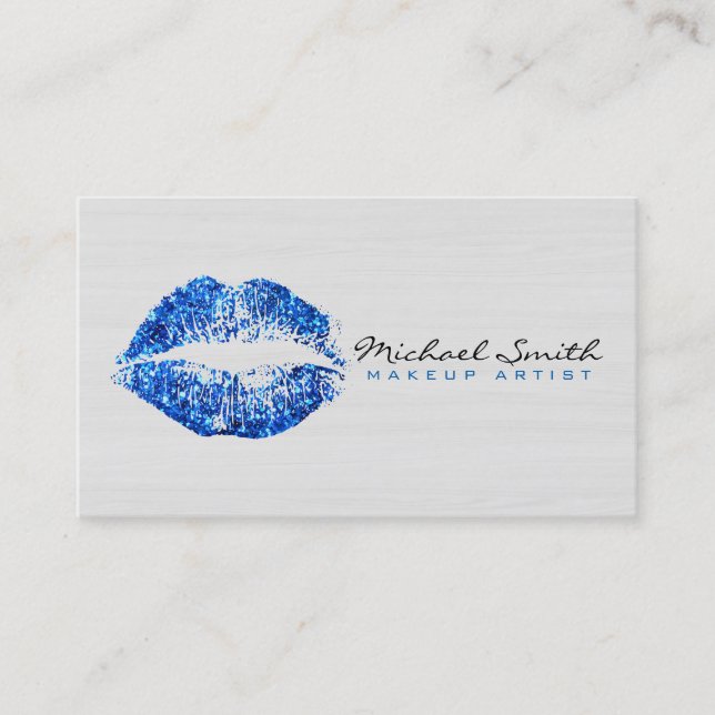 Tarjeta De Visita Artista de maquillaje Labios Azules Madera Moderna (Anverso)