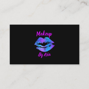Tarjeta De Visita Artista de Maquillaje Labios Pintados de Azul Púrp