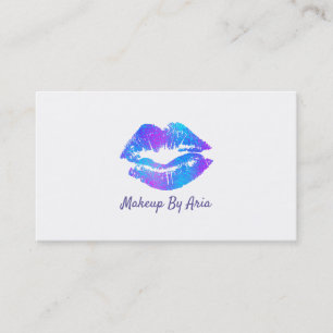 Tarjeta De Visita Artista de Maquillaje Labios Pintados de Azul Purp