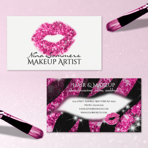Tarjeta De Visita Artista de Maquillaje Labios Purpurina Rosa Brilla