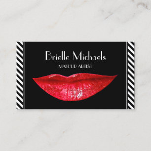 Tarjeta De Visita Artista de Maquillaje Labios Rojos Franja Negra
