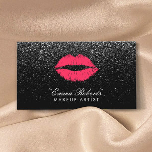Tarjeta De Visita Artista de maquillaje labios rojos Purpurina negro