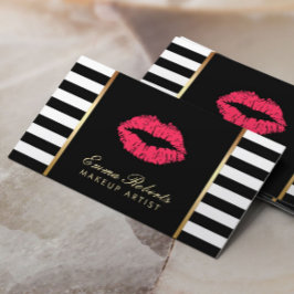 Tarjeta De Visita Artista de maquillaje Labios Rojos Tiras Blancas N