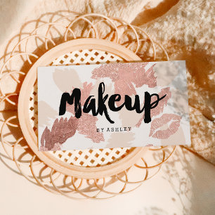 Tarjeta De Visita Artista de maquillaje labios rosa de guiones dorad