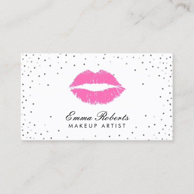 Tarjeta De Visita Artista de maquillaje labios rosados calientes Con (Anverso)