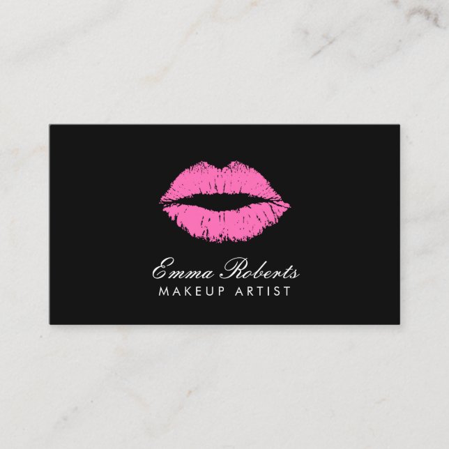 Tarjeta De Visita Artista de maquillaje labios rosados calientes neg (Anverso)
