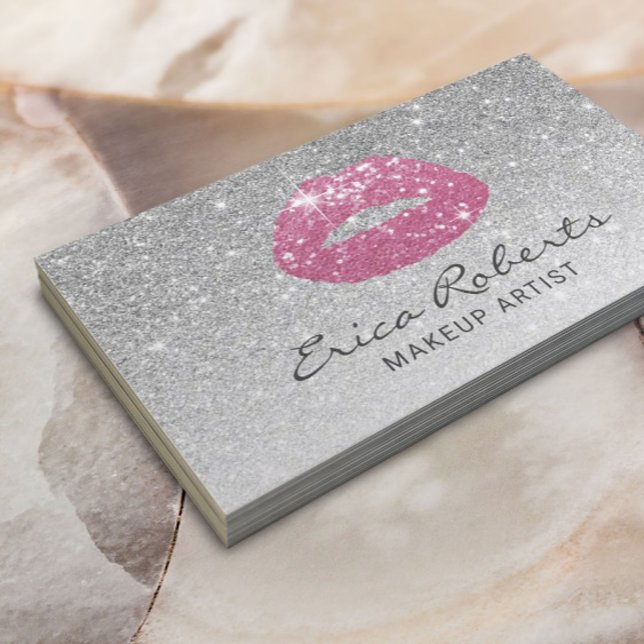 Tarjeta De Visita Artista de maquillaje labios rosados Purpurina de  (Subido por el creador)