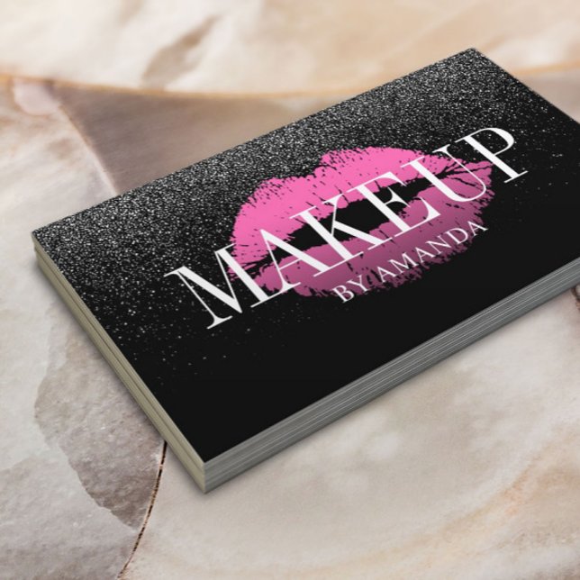 Tarjeta De Visita Artista de maquillaje labios rosados Purpurina neg (Subido por el creador)