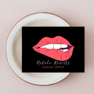 Tarjeta De Visita Artista de maquillaje labios rosados y salón de be